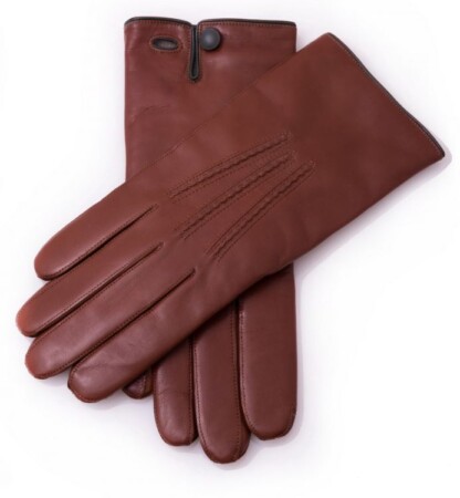 Cognac Brown Tan Mens Dress Leather Gloves with Button by Fort Belvedere