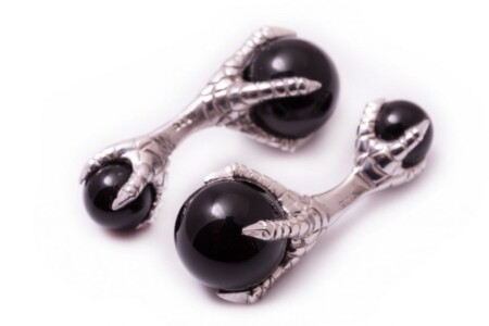 Eagle Claw Cufflinks with Onyx Ball 925 Sterling Silver Platinum Plated Fort Belvedere