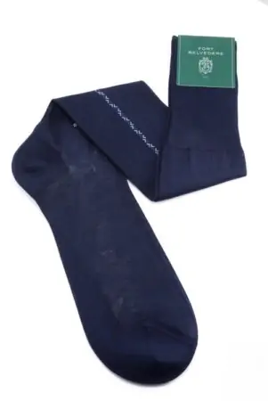 Navy Socks with Blue and White Clocks in Cotton
