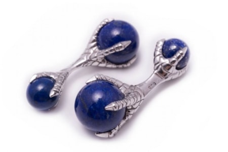 Silver Eagle Claw Cufflinks with Lapis Lazuli Balls - 925 Sterling Palladium Plated