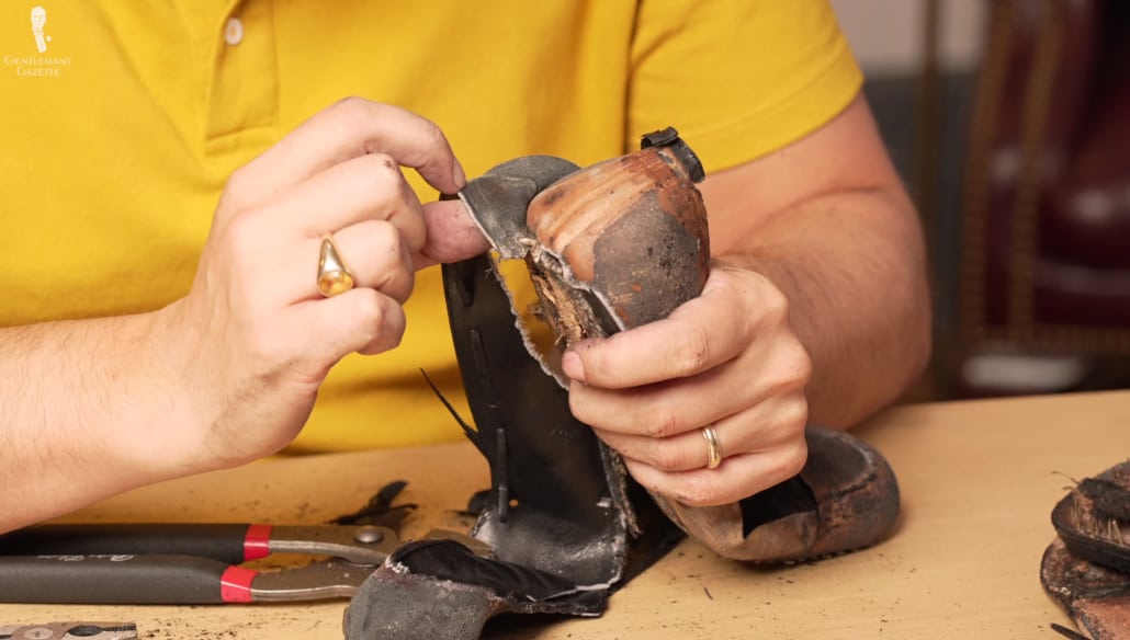 A thin piece of tape ran down the back of the leather heel counter.