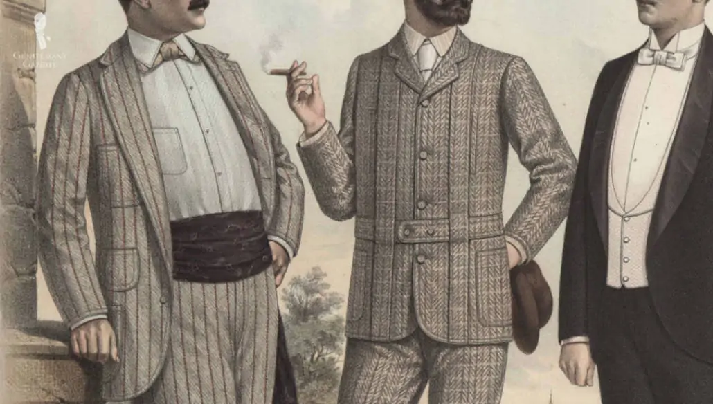 Cummerbund (left) and Waistcoat in a Fashion Illustration