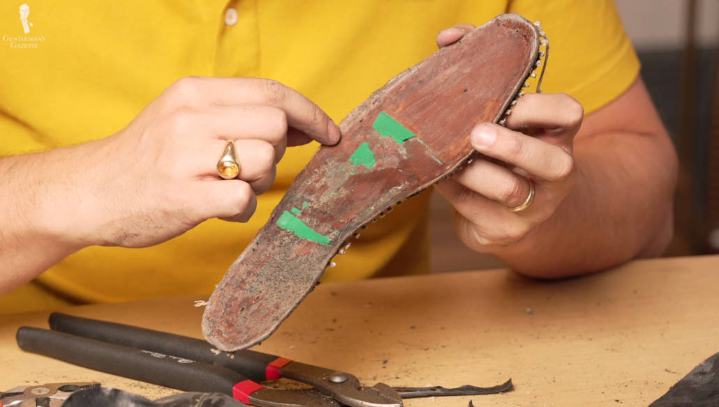 The insole of the bespoke Lobb shoe features a bit of cushioning foam.