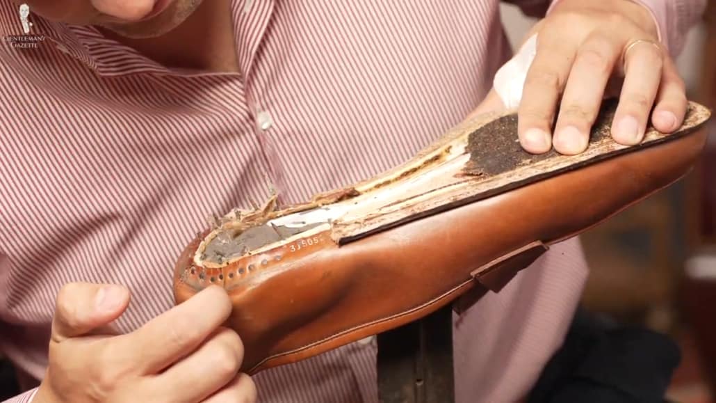 With the RTW shoe partially disassembled, production numbers are visible.