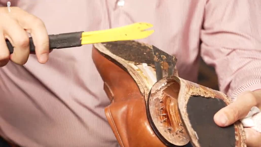 The Lobb Paris shoe features a metal shank surrounded by supporting material.