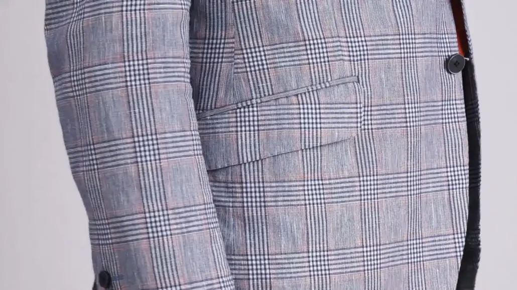 A glen check pattern on a linen sport coat