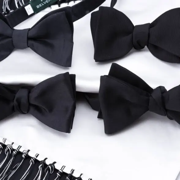 An assortment of Black Bow Ties by Fort Belvedere in Satin, Barathea, Shantung and Faille