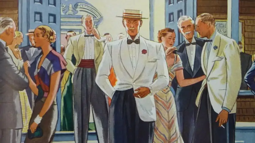 Gentleman Illustration from thje 1930s with various dinner jackets