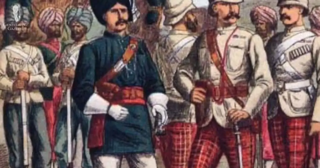 British and Indian officers in their military uniforms. 