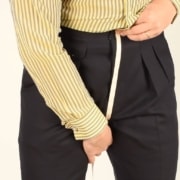 Classic high-rise pants allow the cummerbund to sit naturally on your waist.