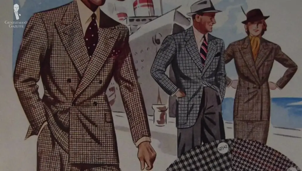 Checks, Glen plaids, herringbones, and windowpane patterns were very popular and came in a variety of colors in the 1930s.