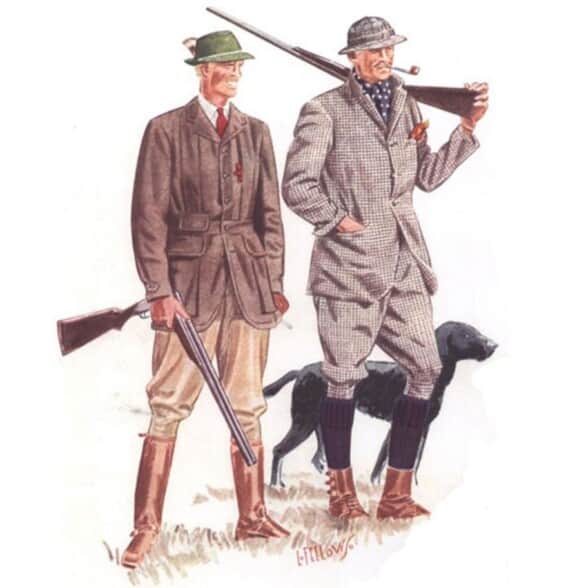 Gentlemen in their hunting attire, an example of historical country clothing