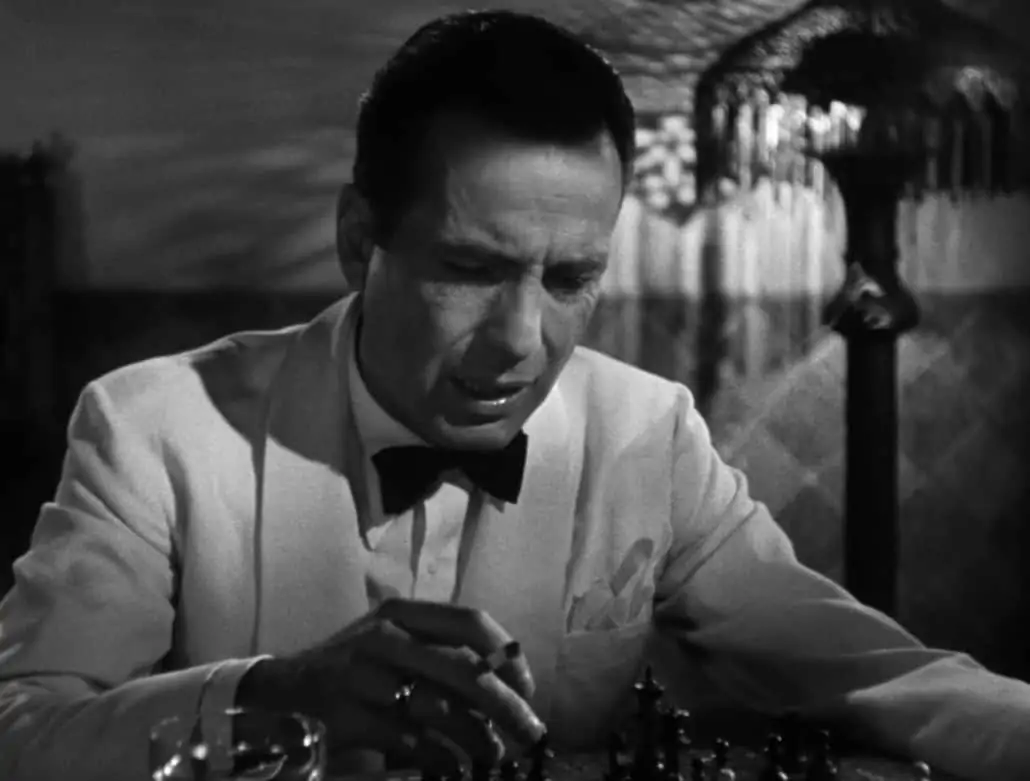 Humphrey Bogart wearing the famous ivory jacket in the 1942 movie Casablanca.