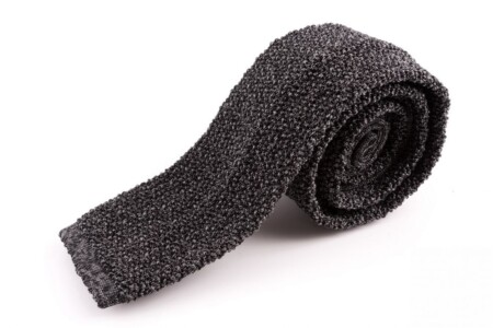 Knit Tie in Mottled Silver Grey Silk