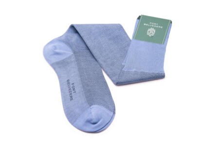 Light Blue & Midnight Blue Two Tone Solid Oxford Socks Fil d'Ecosse Cotton - Fort Belvedere