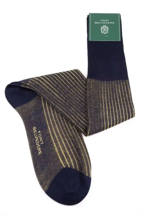 Navy and Yellow Shadow Stripe Ribbed Socks Fil d Ecosse Cotton Fort Belvedere