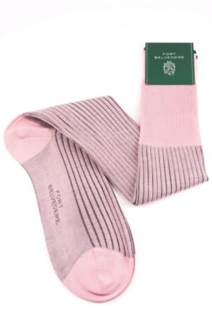 Pink and Grey Shadow Stripe Ribbed Socks Fil d'Ecosse Cotton - Fort Belvedere