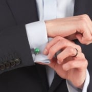 Preston Showing The Eagle Claw Design Cufflinks That Feature Malachite As The Stone. Preston showing the eagle claw design cufflinks that feature malachite as the stone.