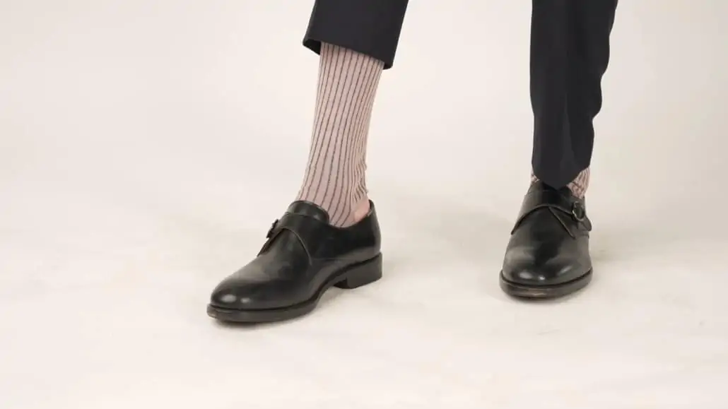Preston showing the gray shadow-striped socks from Fort Belvedere.