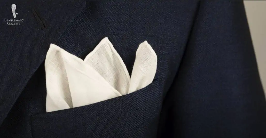 White Linen Pocket Square with Handrolled Edges from Fort Belvedere