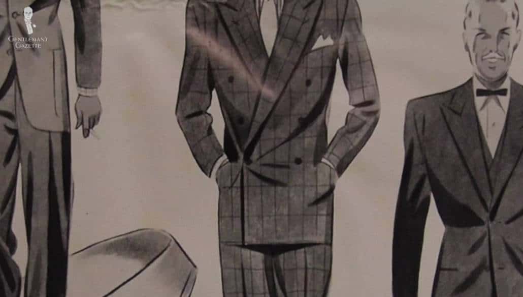 A 6x1 double-breasted jacket; six total buttons, with one to fasten.