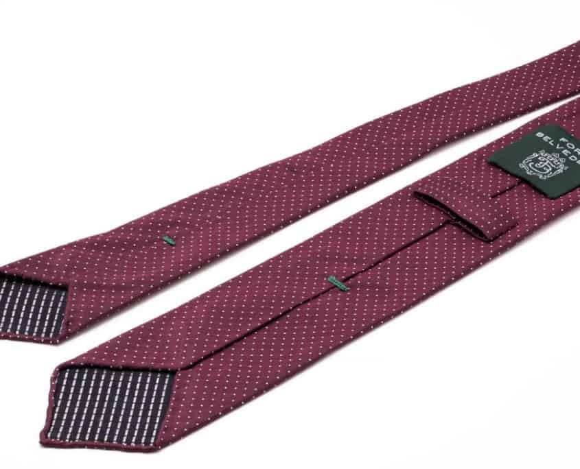 Silk Tie in Jacquard Burgundy Red with White Polka Dots - Fort Belvedere