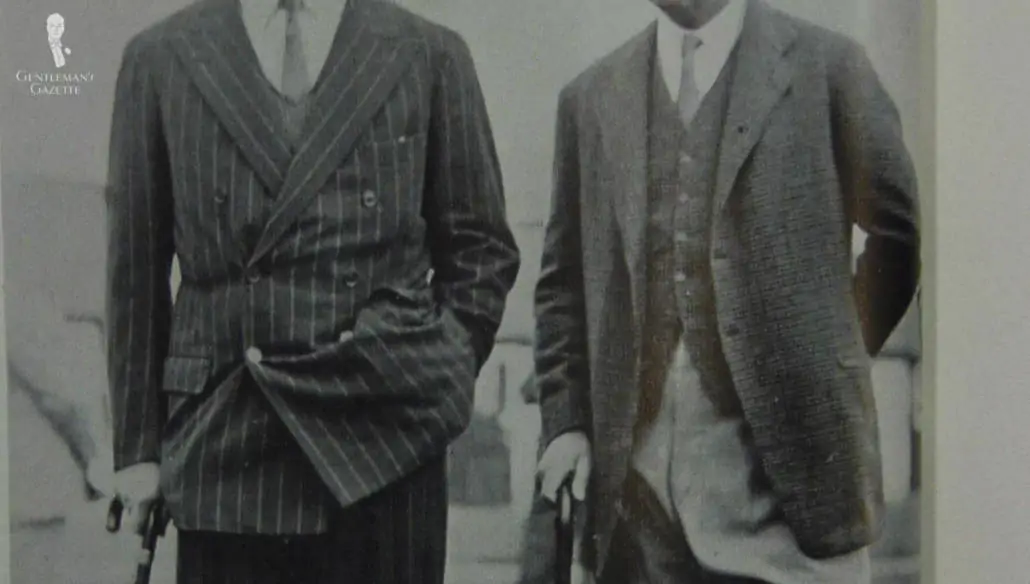 Waistcoats in the 1930s have decorative buttons and buttonholes.