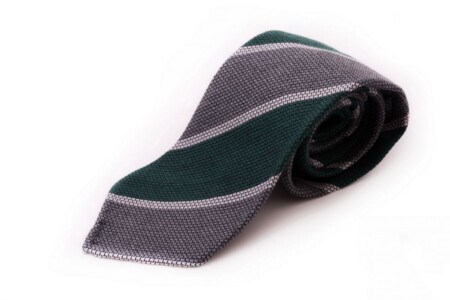 Cashmere Wool Grenadine Tie in Dark Green Mid Gray Off White Stripe Fort Belvedere