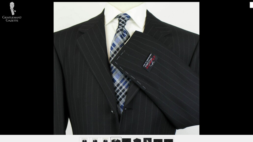 A black striped suit from d'Avenza.