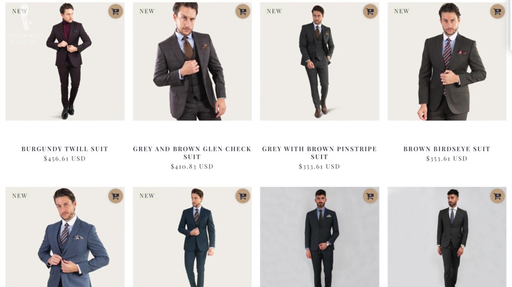 Gagliardi today has far more fashion-forward details than they used to, like shorter jackets and skinny lapels.