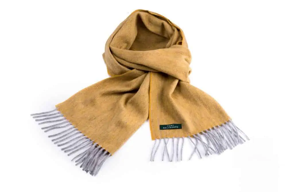 Herringbone Cashmere Scarf in Mustard Yellow and Grey by Fort Belvedere