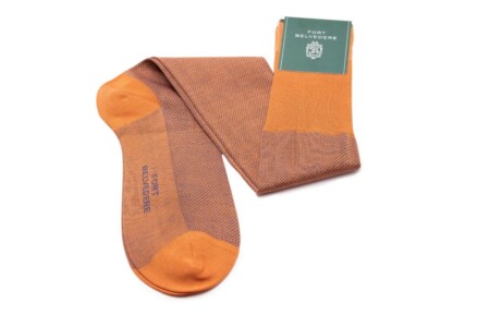 Orange and Navy Blue Two Tone Solid Oxford Socks Fil d'Ecosse Cotton - Fort Belvedere