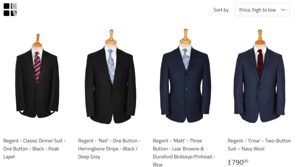 Regent specializes in quality clothing such as suits. 