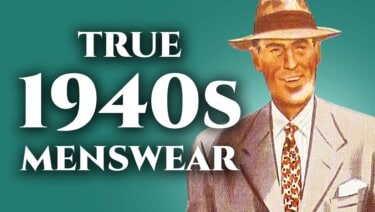 Cover for 1940s menswear with a vintage 1940s illustration of a man in a suit with a hat, tie, and pocket square