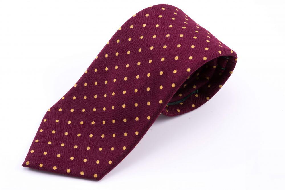 Wool Challis Tie in Burgundy with Yellow Polka Dots - Fort Belvedere.