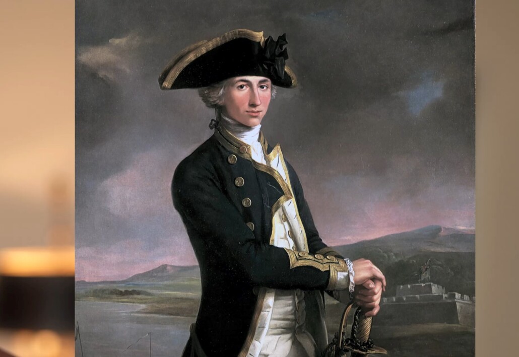 A painting of 18-year-old Lord Nelson wearing a uniform that shows the cuff buttons in place