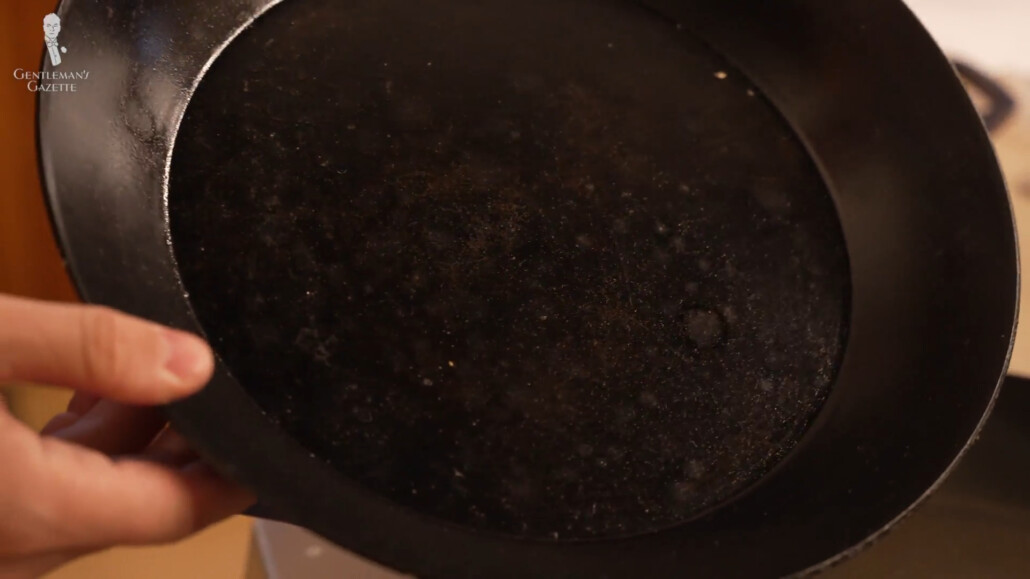 A seasoned and cleaned carbon steel pan