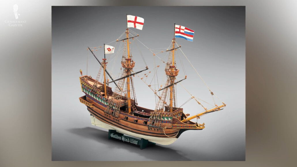 A wooden model ship of the Golden Hind