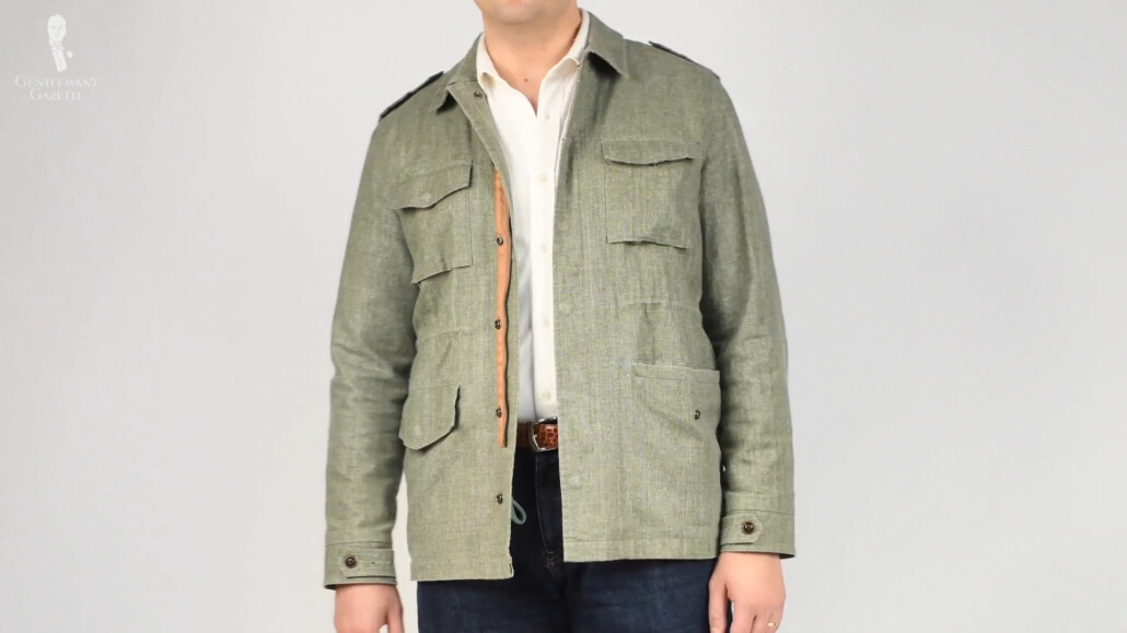 Raphael in his green linen safari jacket featuring handy pockets