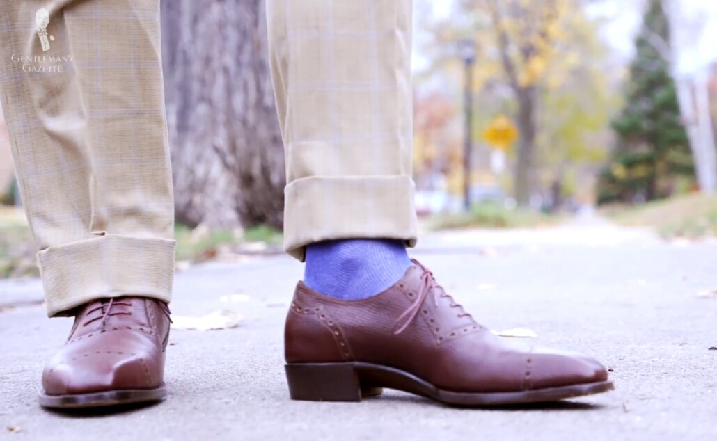 Raphael's bespoke shoes with Very Blue & White Two-Tone Solid Formal Evening Socks from Fort Belvedere.