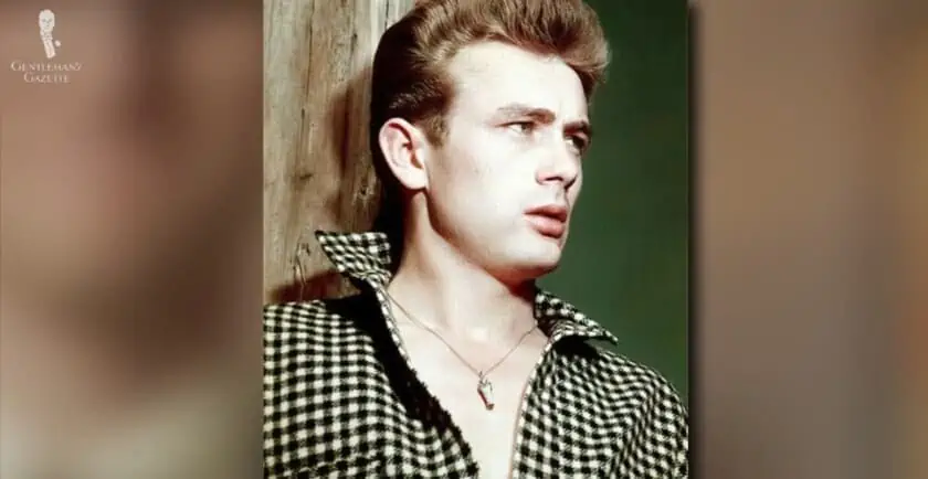 James Dean wearing a silver necklace