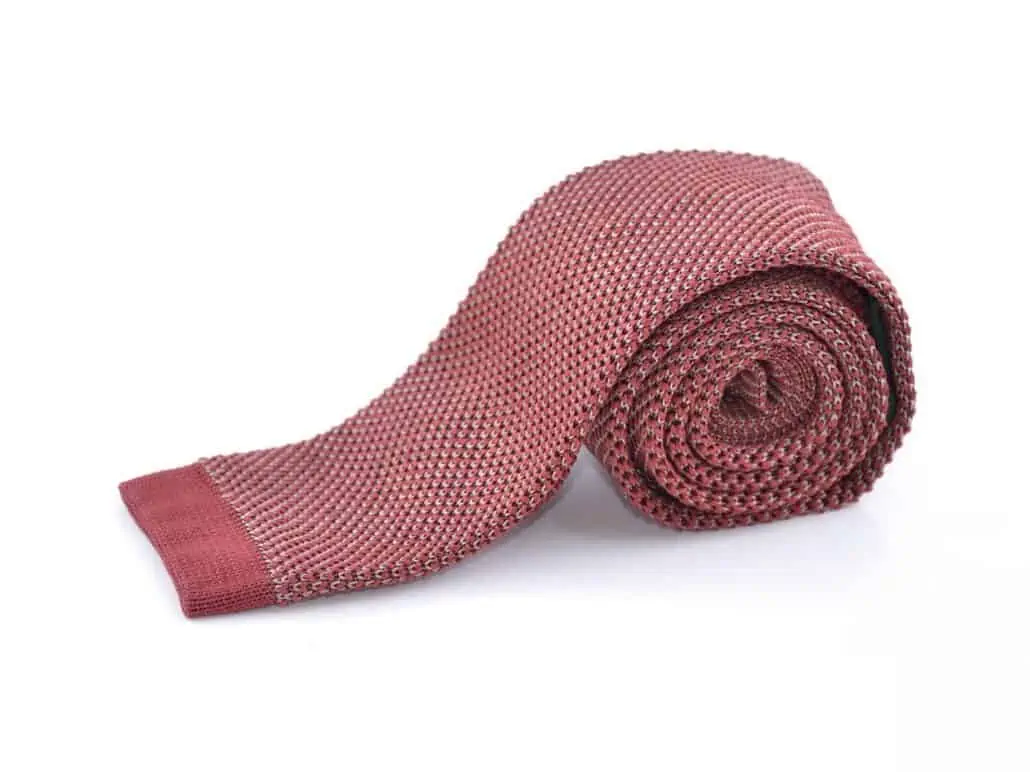 Knit Tie in Two Tone Beige and Red Silk