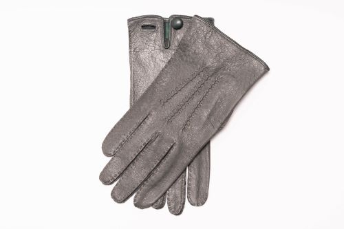 Peccary Gloves Unlined in Grey with Button