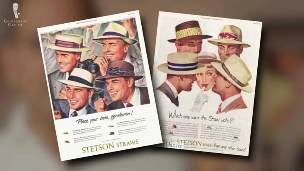 Summer hats for men in the 1950s included straw boaters and Panama hats.