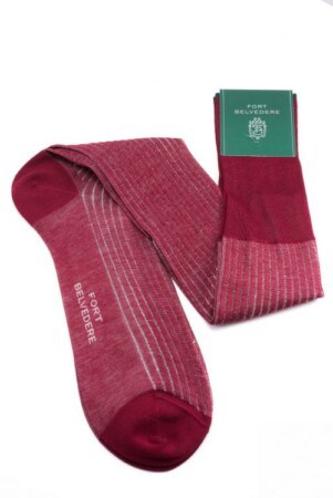 Shadow Stripe Ribbed Socks Burgundy and light grey Fil d'Ecosse Cotton from Fort Belvedere