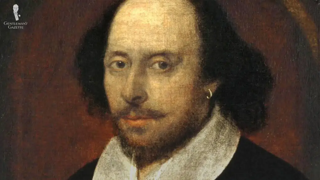 Shakespeare wearing a gold earring in The Chandos Portrait of William Shakespeare (circa 1600-1610)