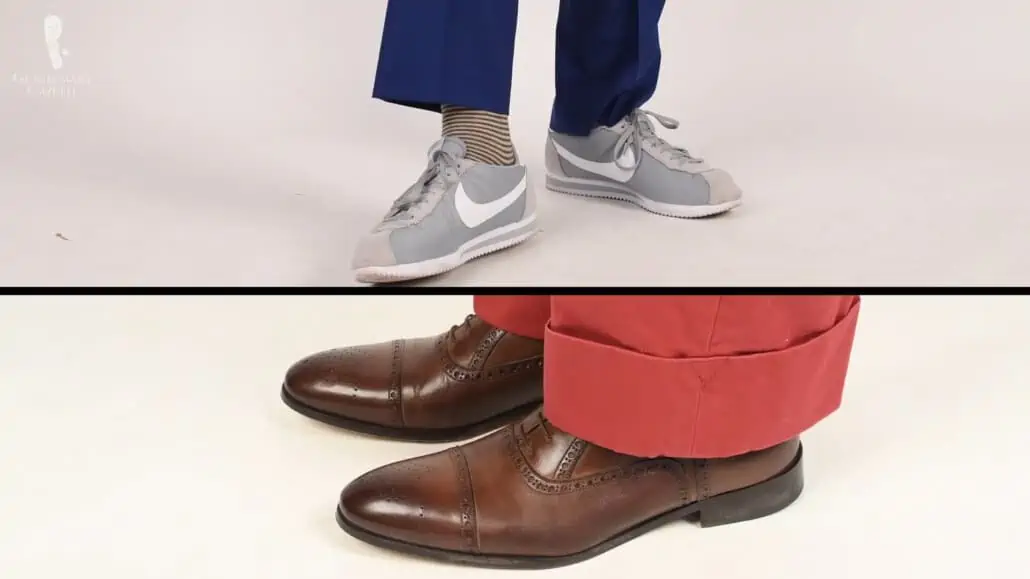 Sneakers (above) and leather dress shoes (below)