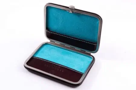 Business Card Case in Dark Oxblood Burgundy Red Leather and Turquoise Lining