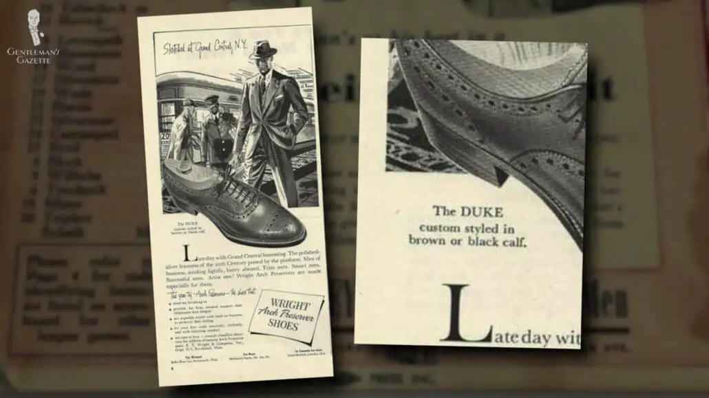 A 1940s Wright Arch Preserver shoe ad for the “custom styled” Duke model.