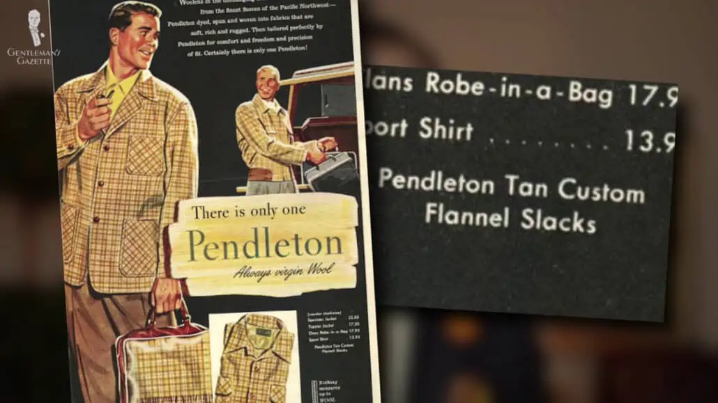 A clever take on the “custom” term in a 1940s Pendleton ad.